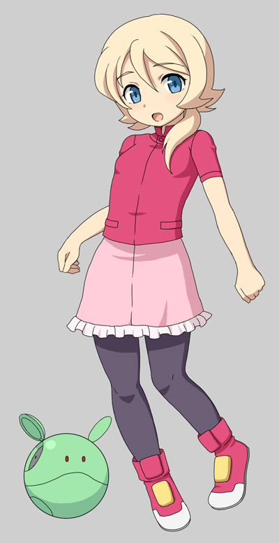 black_legwear, blonde_hair, blue_eyes, emily_armond, gundam, gundam_age, haro, inaho