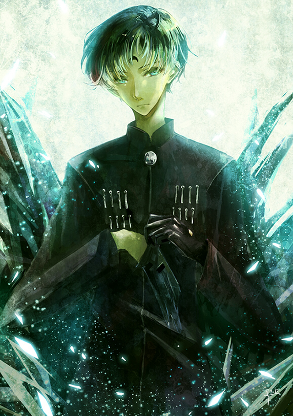 bishoujo_senshi_sailor_moon, black_gloves, black_hair, black_moon_clan, blue_eyes, coat, crescent, crystal
