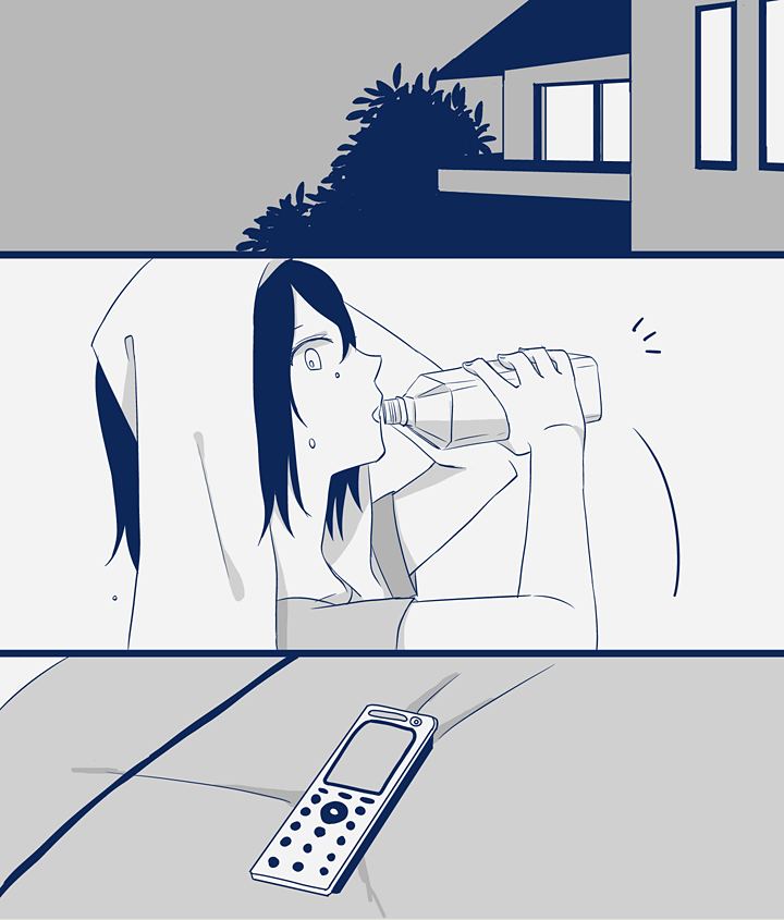 cellphone, comic, drinking, kuko, monochrome, phone, short_hair, torinoko_city_(vocaloid)