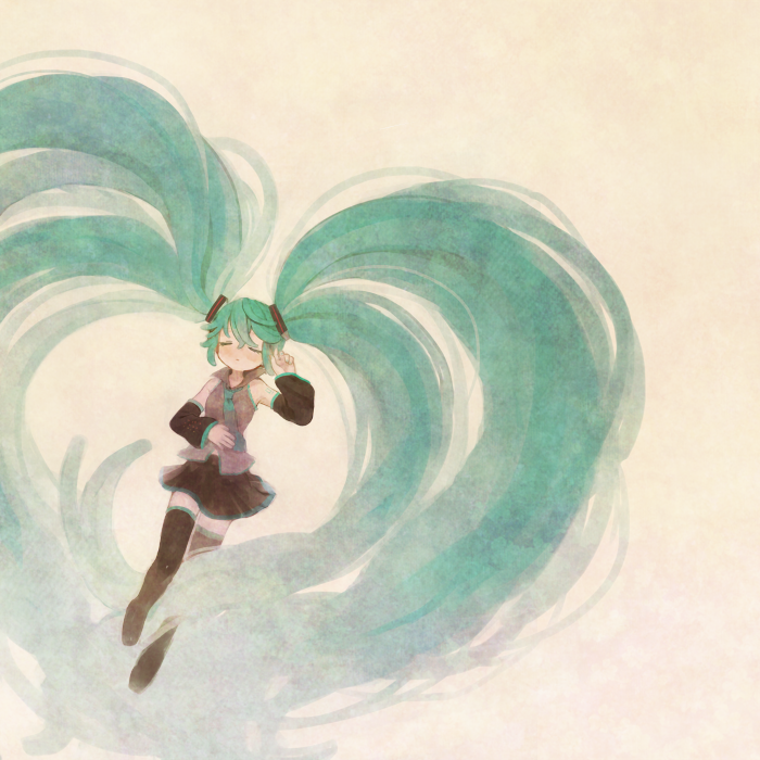 closed_eyes, detached_sleeves, eyes_closed, green_hair, hatsune_miku, long_hair, necktie, sawarabi_shun