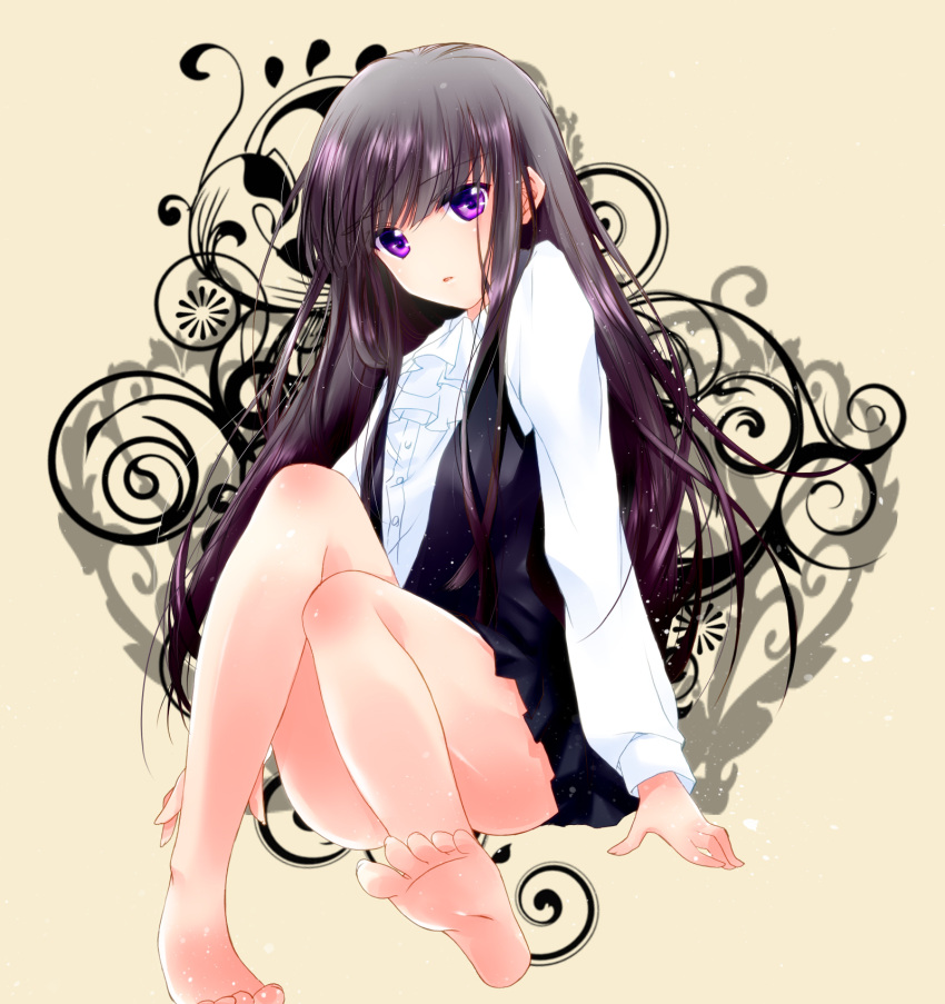 barefoot, convenient_censoring, convenient_leg, dress, feet, highres, inu_x_boku_ss, long_hair