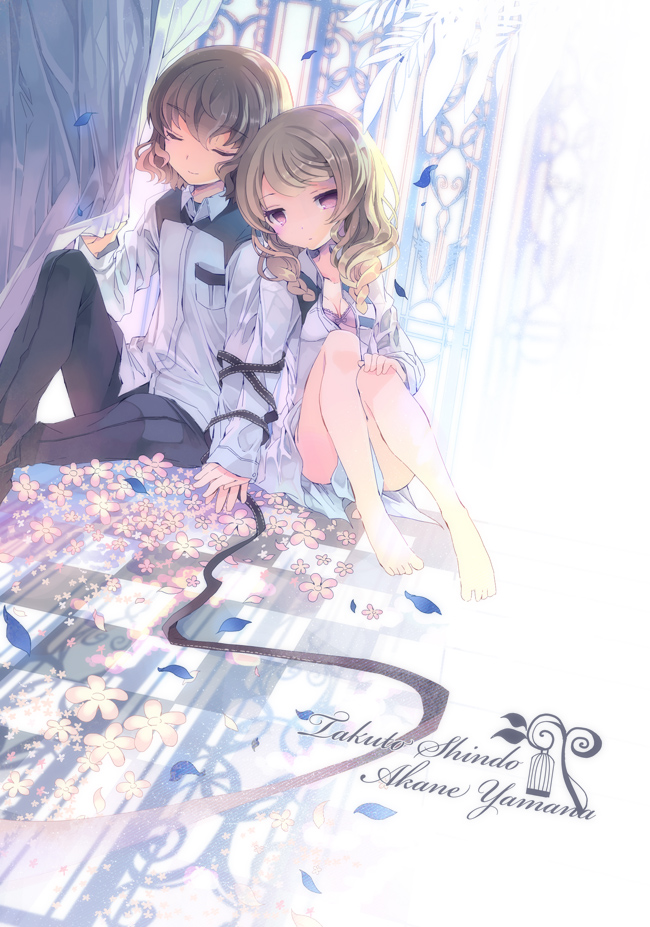 1girl, barefoot, bottomless, bra, braid, brown_hair, closed_eyes, eyes_closed