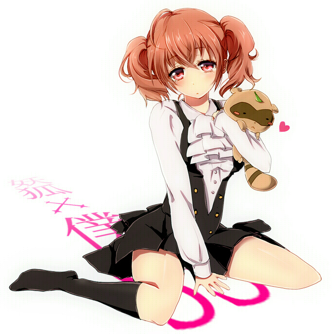 1girl, ahoge, black_legwear, heart, inu_x_boku_ss, kneehighs, komoro, red_eyes