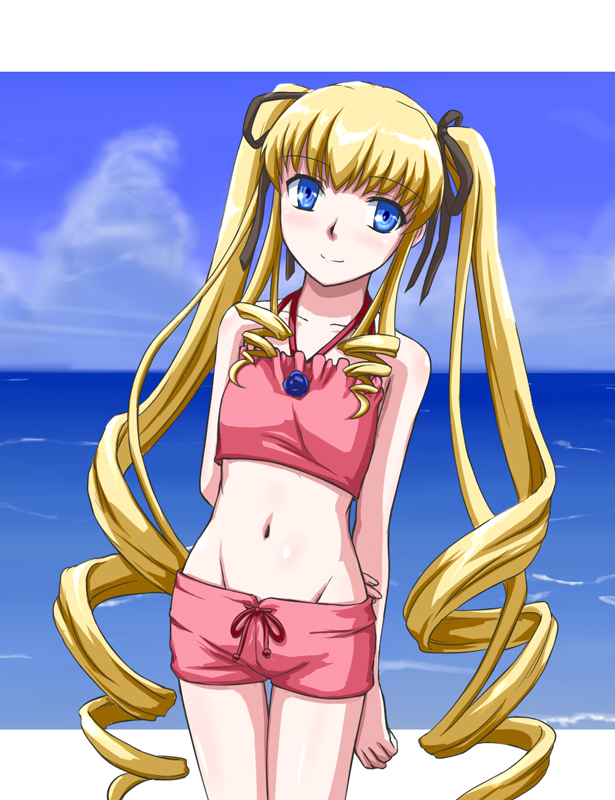 blonde_hair, blue_eyes, drill_hair, kurai_(cry), long_hair, mound_of_venus, rozen_maiden, shinku