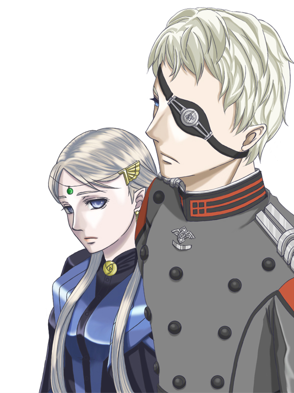 blue_eyes, eyepatch, last_exile, last_exile:_ginyoku_no_fam, liliana_il_grazioso_merlo_turan, luscinia_hafez, uniform, white_hair