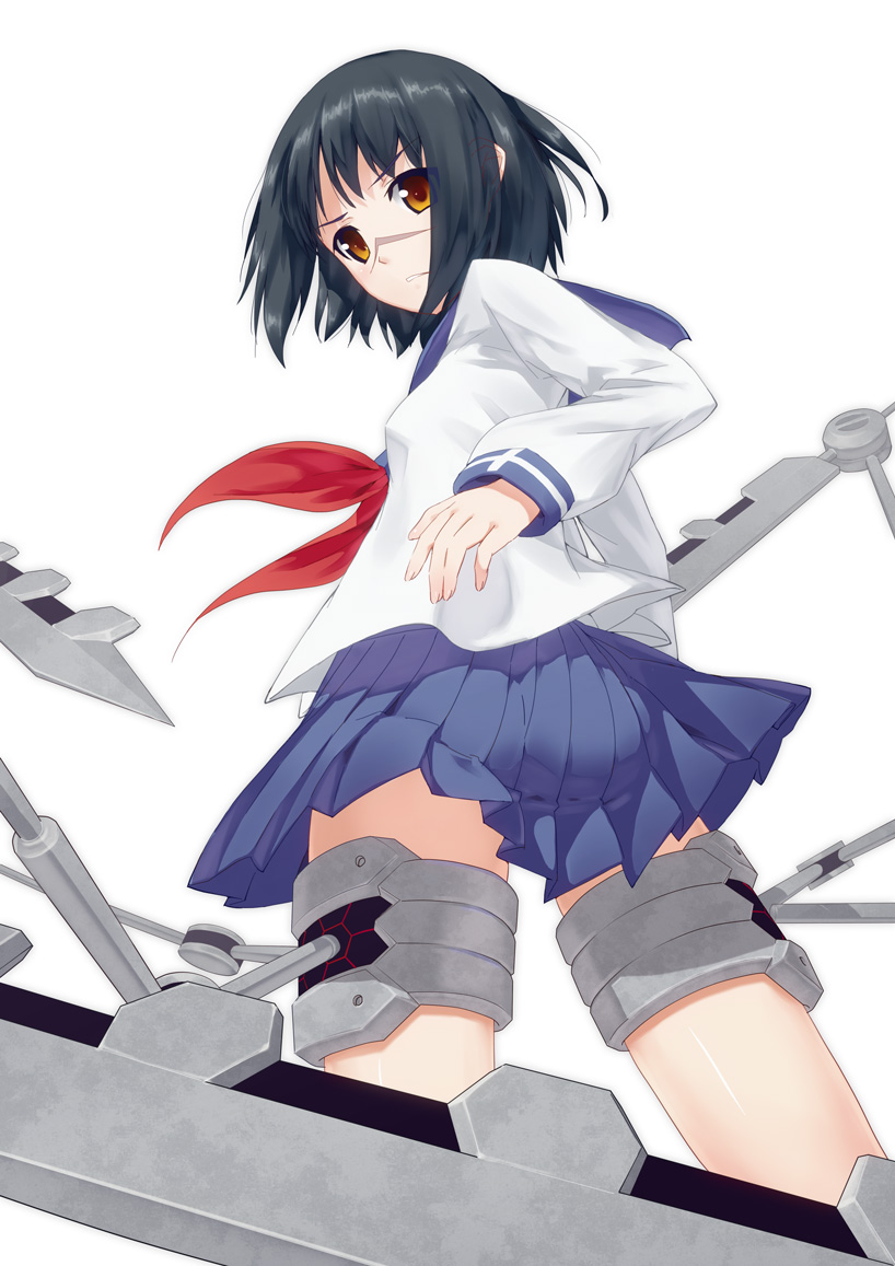 busou_renkin, orange_eyes, scar, school_uniform, skirt, sturm, tsumura_tokiko, valkyrie_skirt