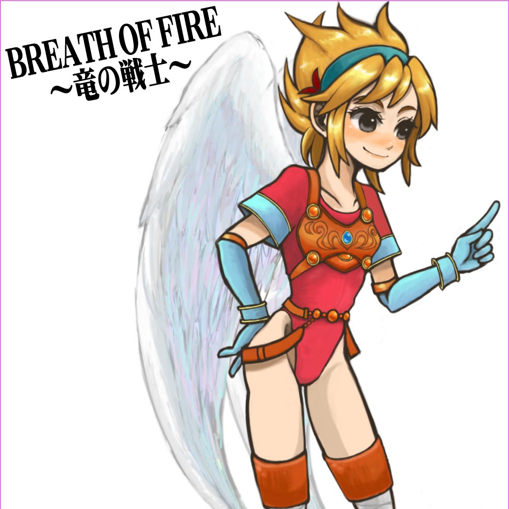 angel_wings, armor, blonde_hair, boots, breath_of_fire, breath_of_fire_i, elbow_gloves, gloves