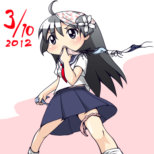ahoge, black_eyes, black_hair, blush, footwear, hime_cut, long_hair, moja_(gibson)