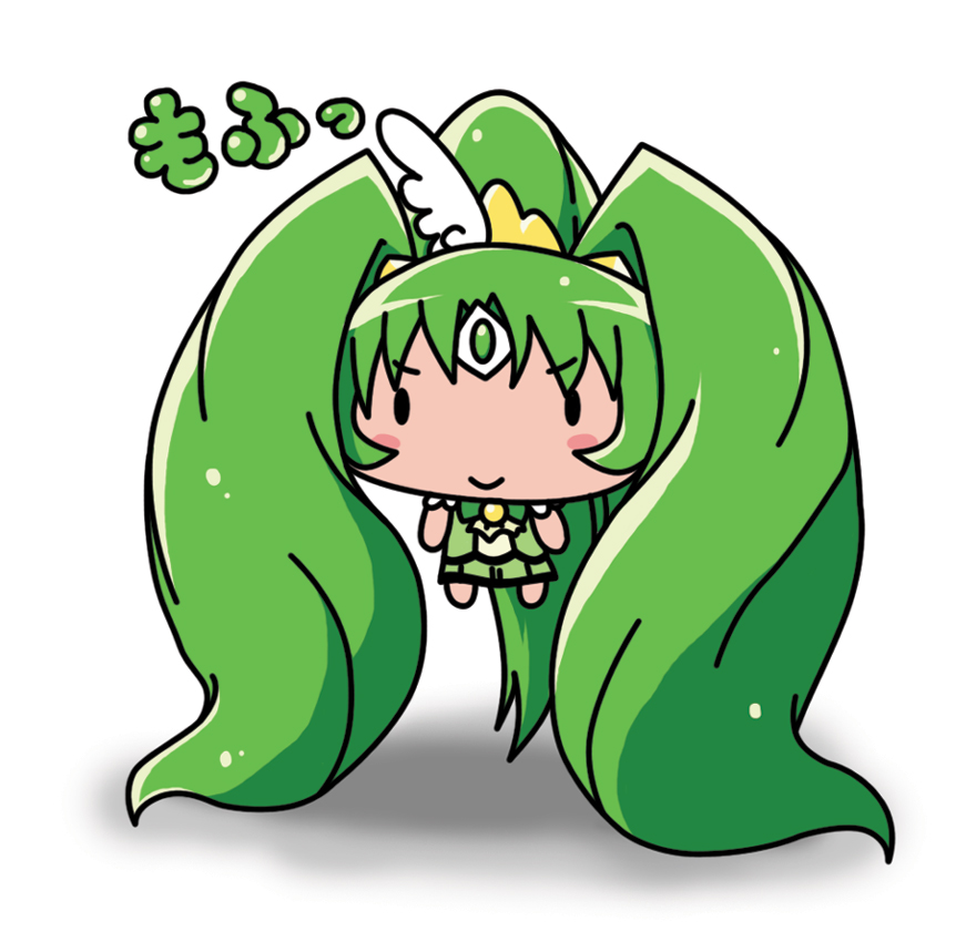 big_hair, blush_stickers, chibi, cure_march, dress, green_hair, long_hair, midorikawa_nao, norio_minami, precure, skirt, smile_precure!, tiara, tri_tails, very_long_hair, white_background