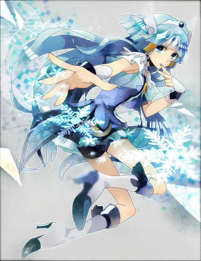 aoki_reika, bad_id, bike_shorts, blue_hair, boots, cure_beauty, hair_tubes, head_wings
