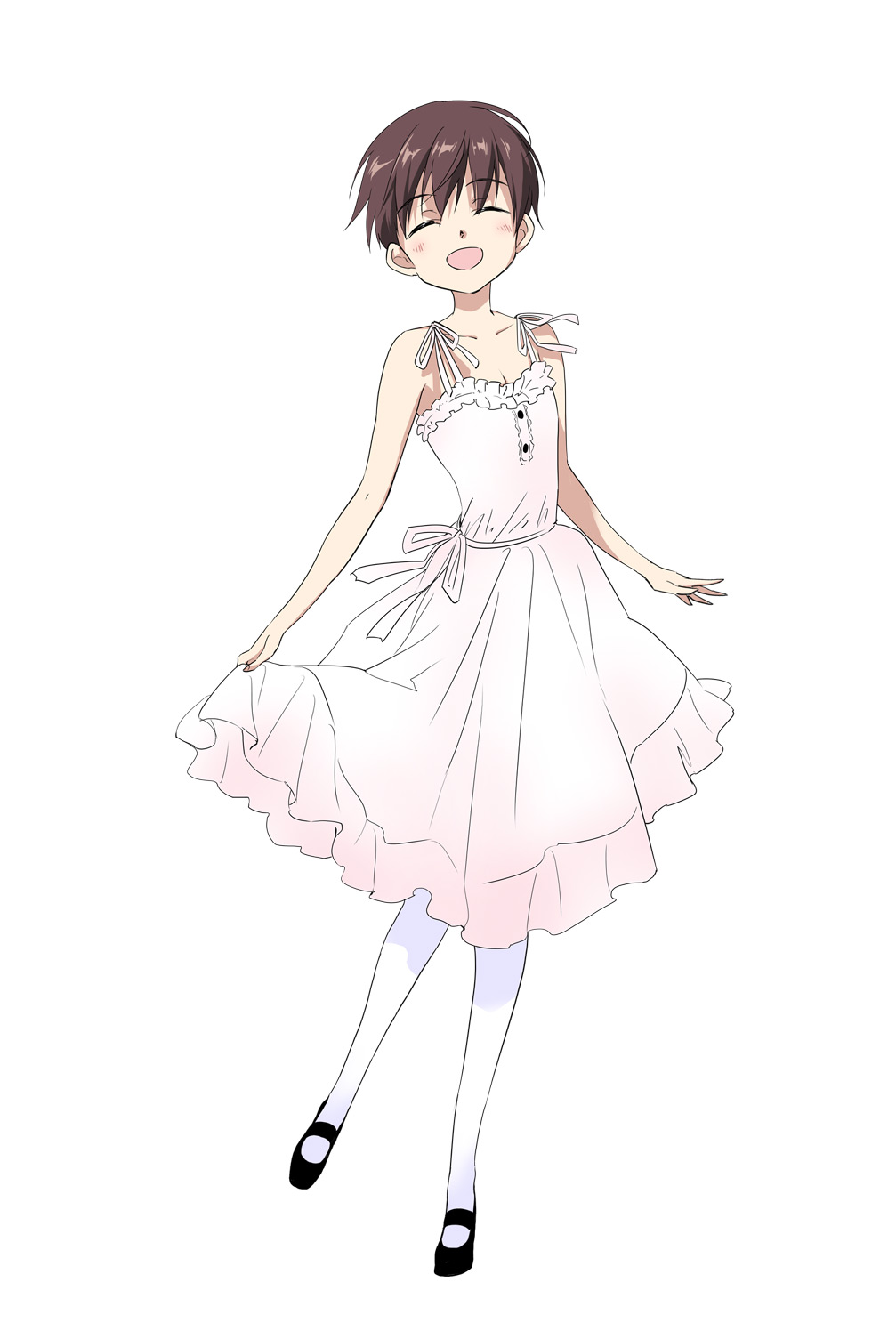 agahari, alternate_hairstyle, blush, brown_hair, chris_barkhorn, christiane_barkhorn, closed_eyes, dress