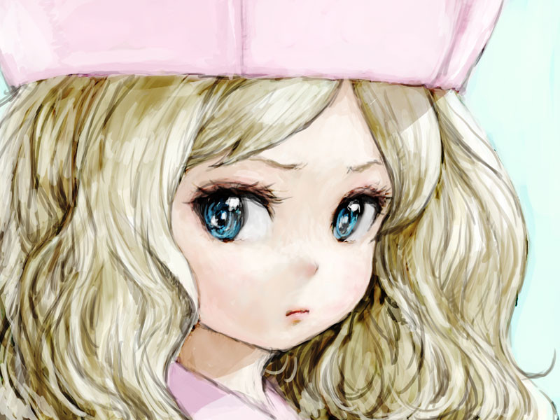 blonde_hair, blue_eyes, cattleya_(pokemon), face, hat, long_hair, looking_away, pokemon