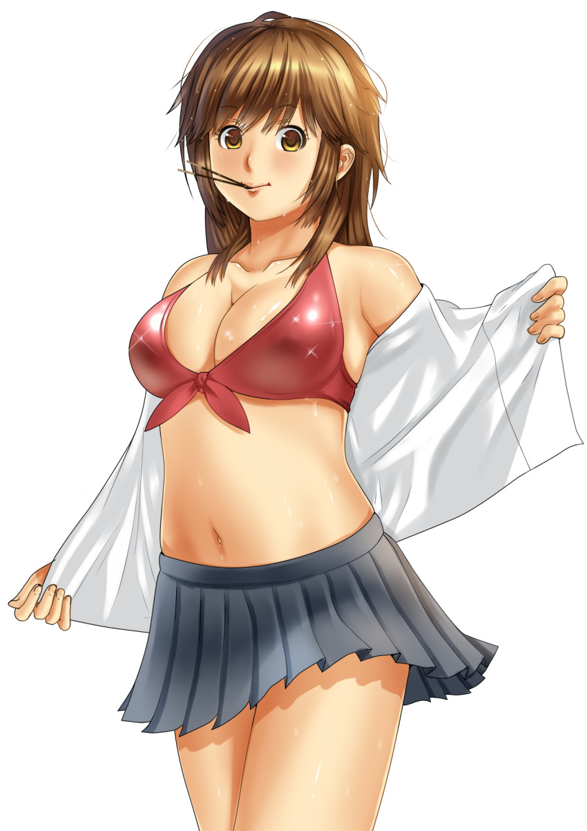 amagami, bikini_top, breasts, brown_eyes, brown_hair, cleavage, front-tie_top, highres
