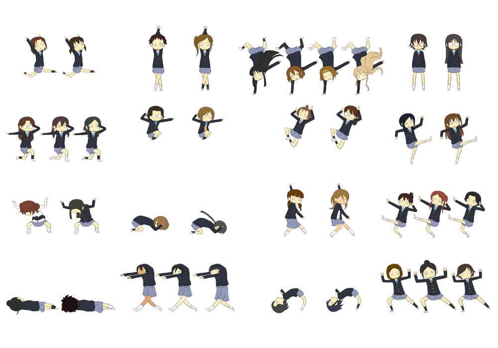 chikada_haruko, company_connection, dancing, endou_michiko, everyone, extra, hirasawa_yui, iida_keiko
