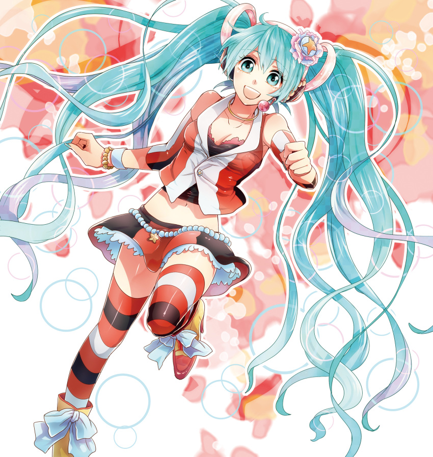 aqua_eyes, aqua_hair, bare_shoulders, bracelet, cola_miku, detached_sleeves, hatsune_miku, headset