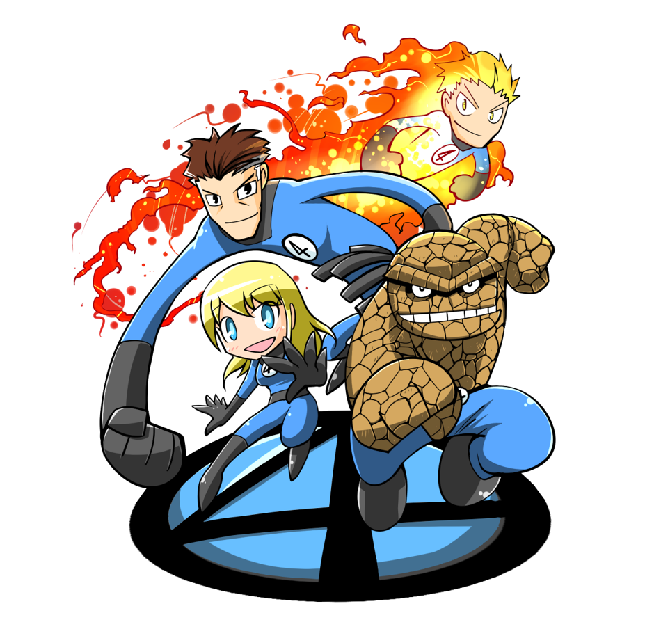 black_hair, blonde_hair, blue_eyes, fantastic_four, fire, ganguri, johnny_storm, marvel