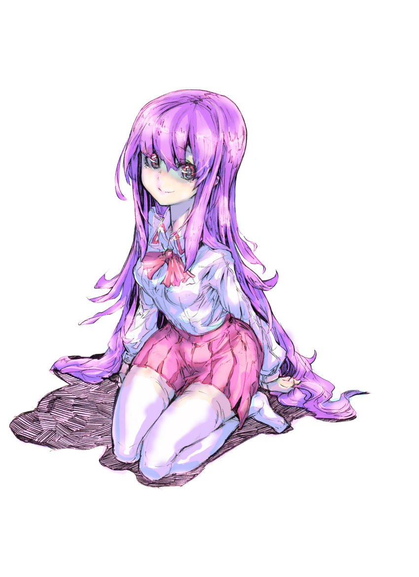 ascot, highres, konnanottenaiyo, long_hair, original, purple_hair, school_uniform, seiza