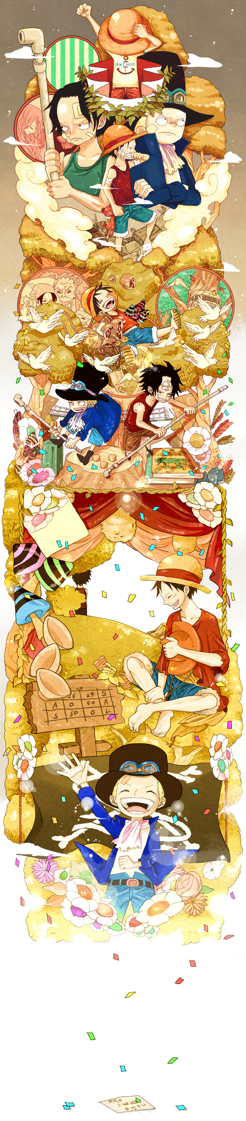 3boys, bad_id, bandage, bandages, bandaid, black_hair, blonde_hair, bread