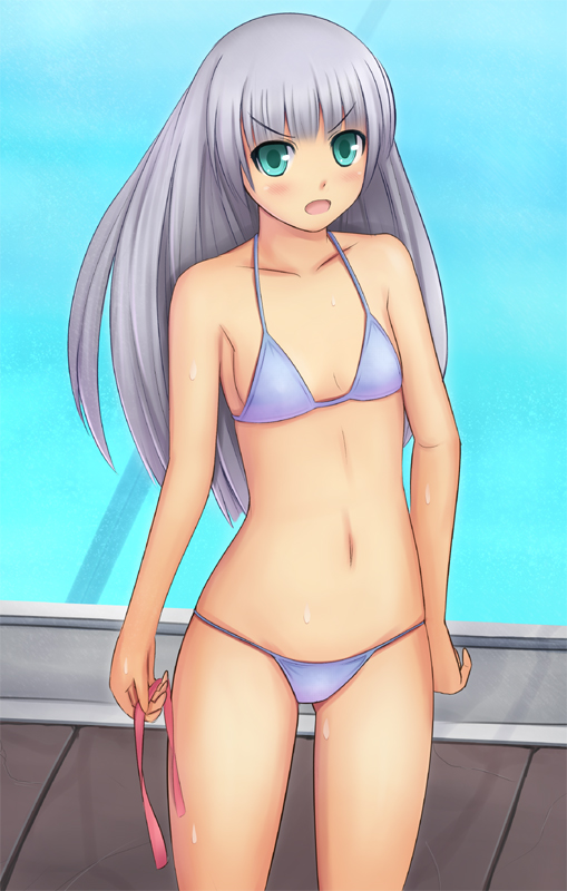 bad_id, bikini, flat_chest, long_hair, picolumi, pool, poolside, silver_hair