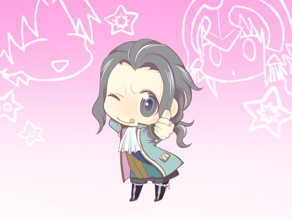 :q, a-very-merry-unbirthday-to-you, blue_eyes, buri_hamachi, caster_(fate/zero), chibi, cravat, fate/zero