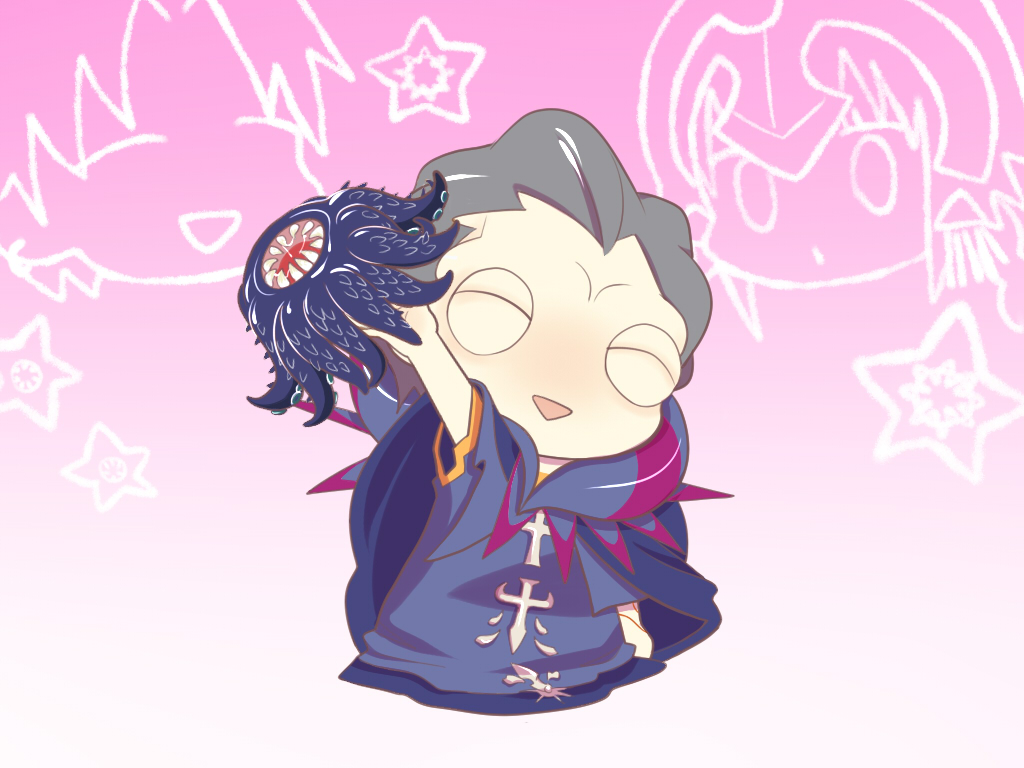 a-very-merry-unbirthday-to-you, buri_hamachi, caster_(fate/zero), chibi, closed_eyes, eyes_closed, fate/zero, fate_(series)