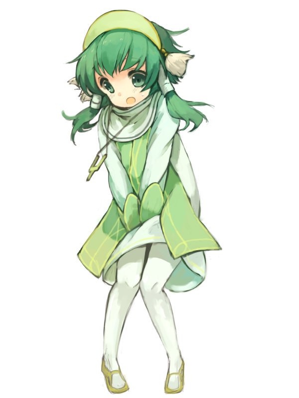 :o, bad_id, green_eyes, green_hair, hair_tubes, hairband, hariko, ion, jewelry, male, pantyhose, payot, pendant, shoes, solo, surprised, tales_of_(series), tales_of_the_abyss, v_arms, white_background, white_legwear