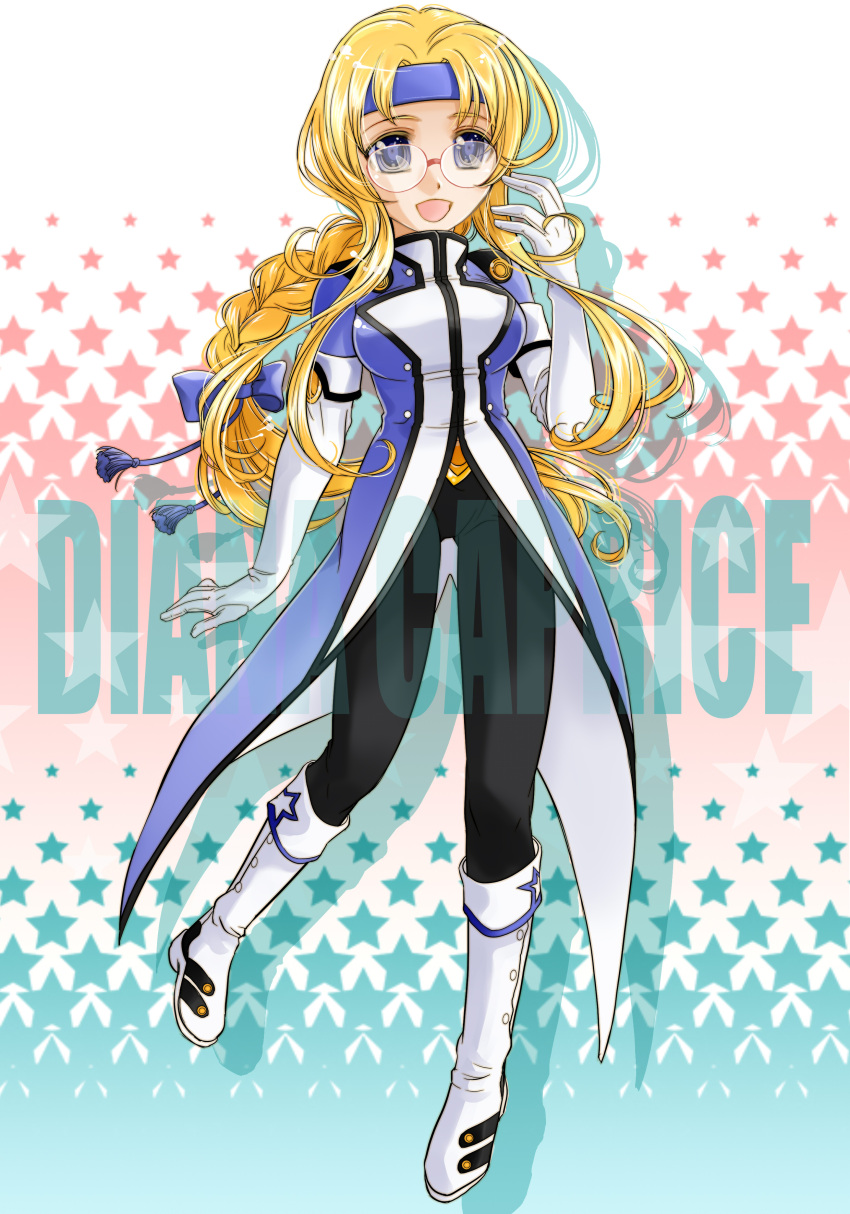 absurdres, blonde_hair, blue_eyes, braid, diana_caprice, elbow_gloves, glasses, gloves
