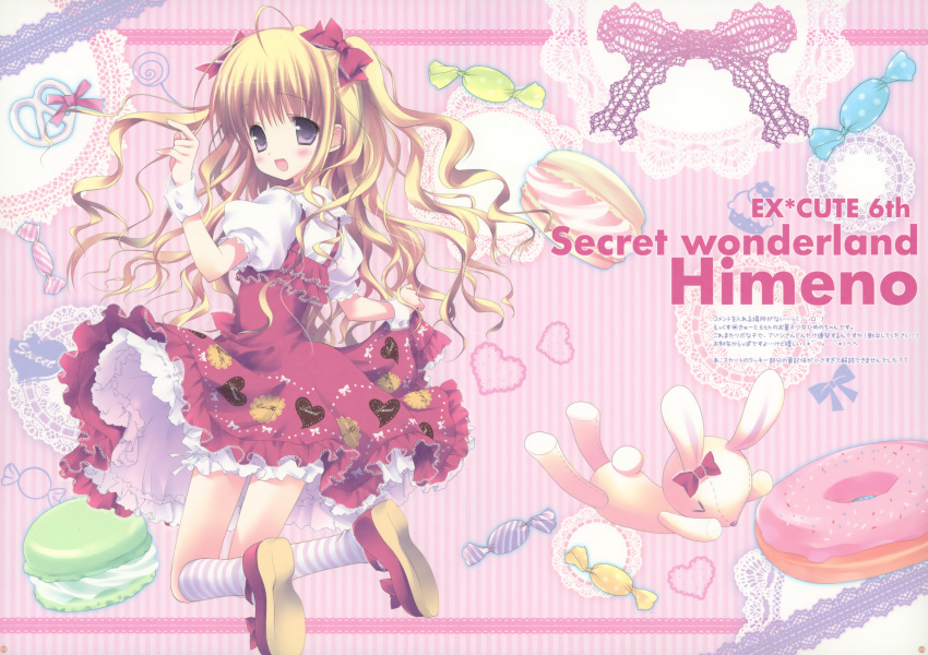 blush, bow, brown_hair, candy, frills, lolita_fashion, long_hair, morinaga_korune