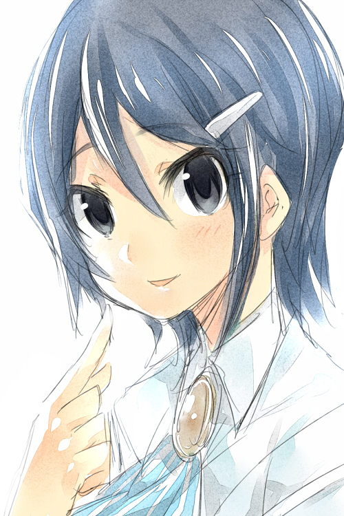 blue_eyes, blue_hair, blush, hair_ornament, hairclip, idolmaster, idolmaster_dearly_stars, juuroku_anna, mizutani_eri, short_hair, sketch, smile, solo