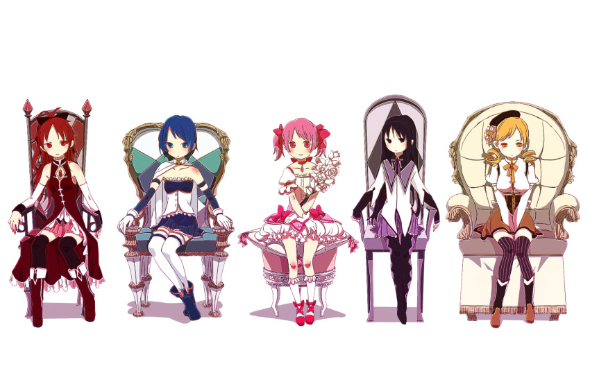 akemi_homura, argyle, argyle_legwear, beret, black_hair, blonde_hair, blue_eyes, blue_hair