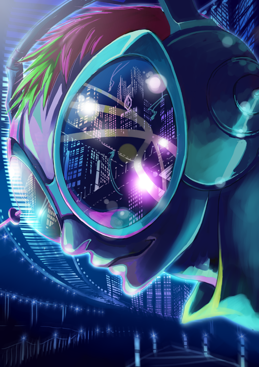 aotan, beat_(jsr), green_hair, headphones, jet_set_radio, male, multicolored_hair, purple_hair, solo, sunglasses, two-tone_hair, two-toned_hair