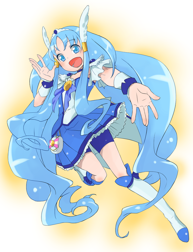 bike_shorts, blue, blue_dress, blue_eyes, blue_hair, boots, choker, color_connection