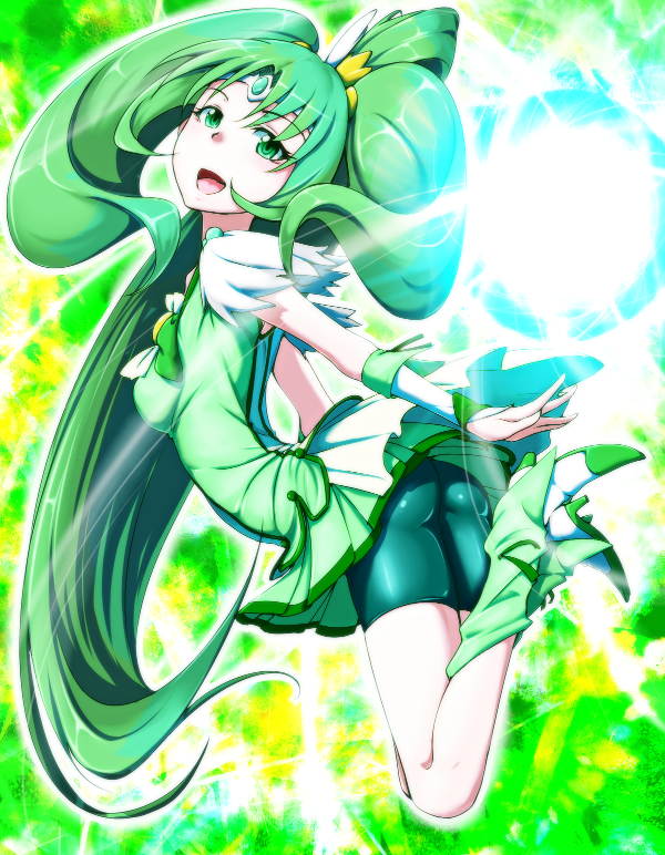 1girl, arched_back, ass, bike_shorts, bowtie, circlet, clearite, cure_march