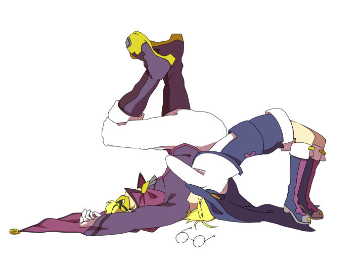 2boys, artist_request, blazblue, blonde_hair, cape, carl_clover, father_and_son, german_suplex