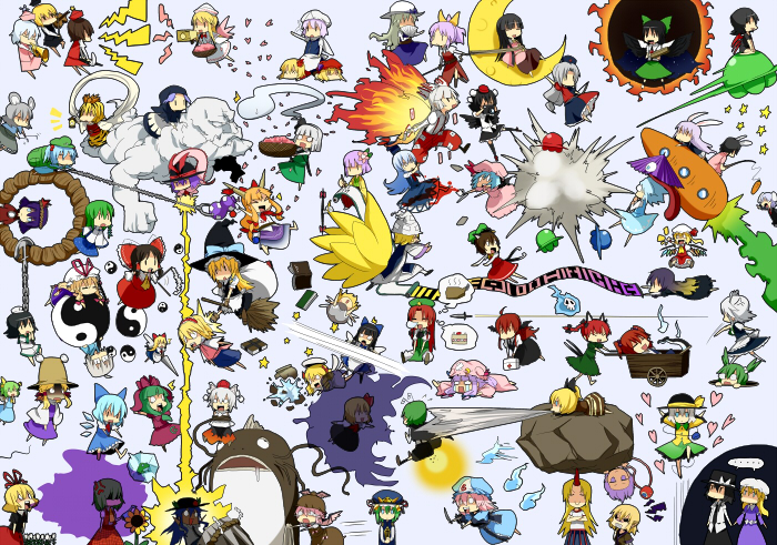 aki_minoriko, aki_shizuha, alice_margatroid, book, broom, carrot, chen, cirno