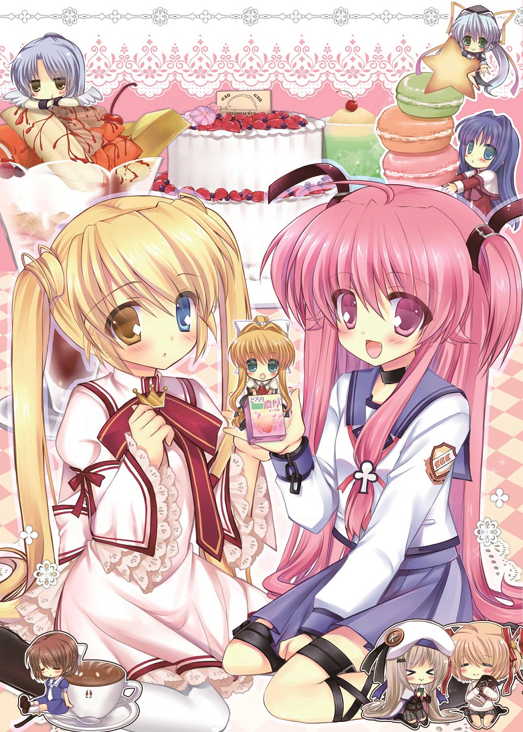 air, angel_beats!, angel_wings, banana, belt, blonde_hair, blue_eyes, blue_hair