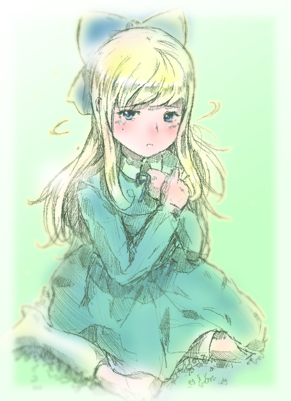 bad_id, blonde_hair, boots, bow, dress, hair_bow, highres, klara_sesemann