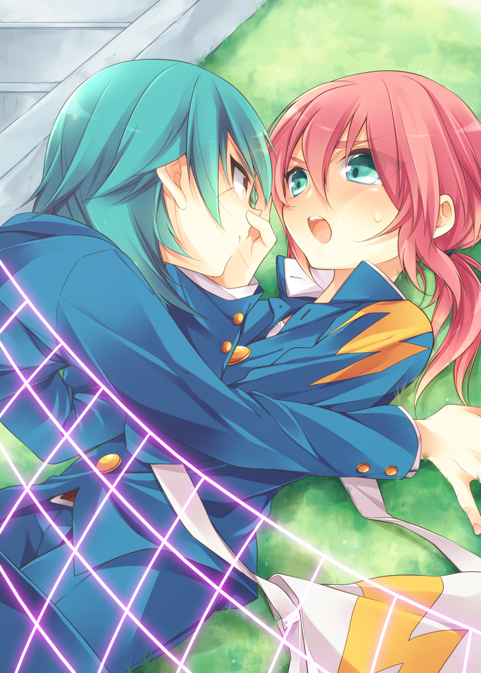 aqua_eyes, aqua_hair, grass, inazuma_eleven, inazuma_eleven_(series), inazuma_eleven_go, kariya_masaki, kirino_ranmaru