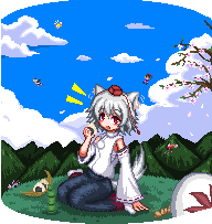 1girl, animal_ears, arm_up, blush_stickers, cherry_blossoms, cloud, detached_sleeves, dog_ears