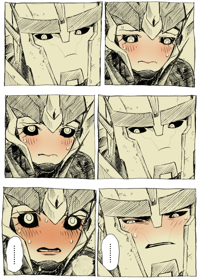 1girl, arcee, autobot, blush, comic, kotteri, monochrome, no_humans