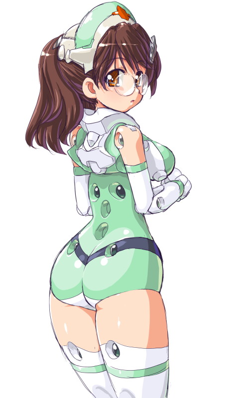 :o, ass, bare_shoulders, bright_feather, brown_eyes, brown_hair, busou_shinki, dd_(artist)