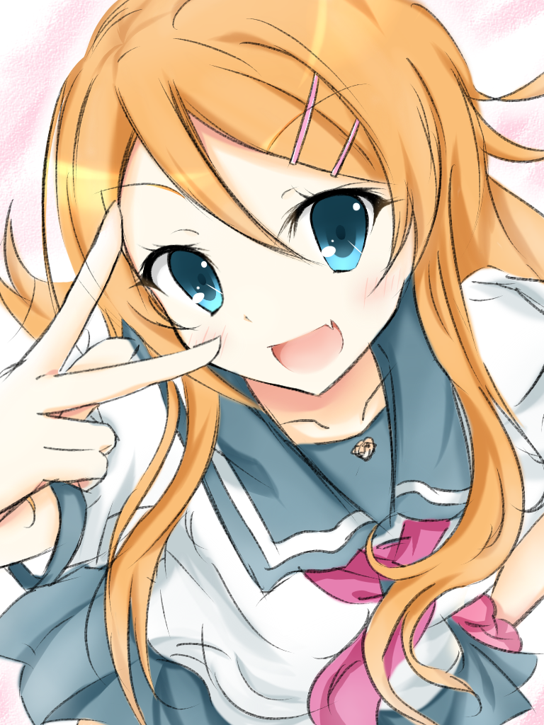 fang, kousaka_kirino, long_hair, miya0504, orange_hair, ore_no_imouto_ga_konna_ni_kawaii_wake_ga_nai, school_uniform, serafuku, sunuu_(miya)
