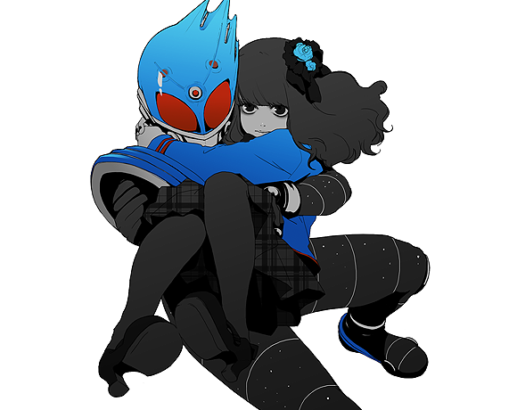 1boy, bad_id, blazer, carrying, el2, female, kamen_rider, kamen_rider_fourze_(series)