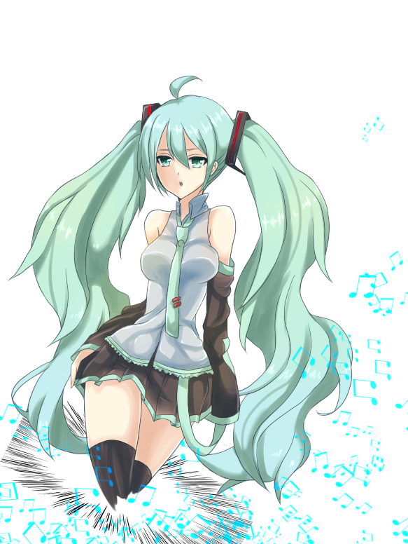 ahoge, bare_shoulders, detached_sleeves, green_eyes, green_hair, hatsune_miku, izumi, long_hair