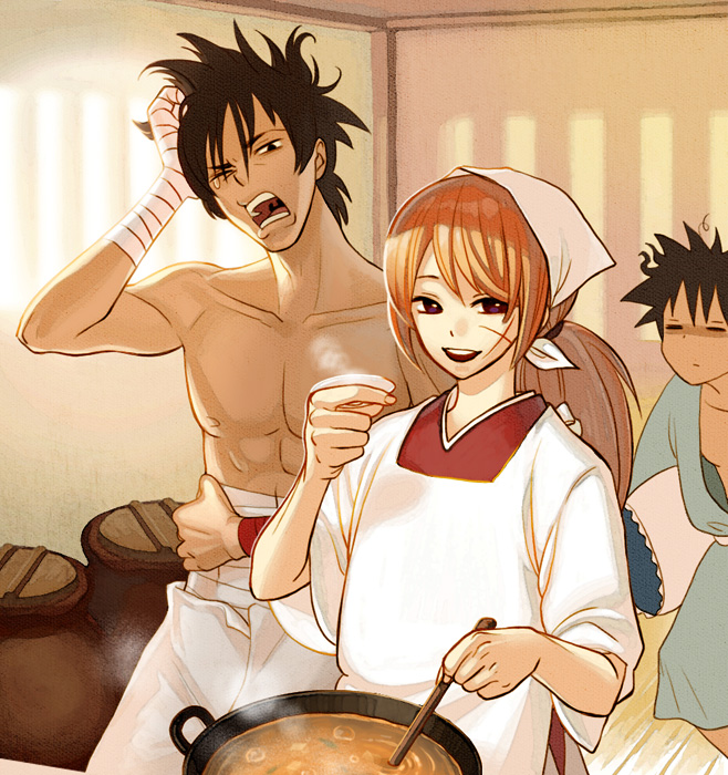 apron, bandage, bandages, biafura, cooking, himura_kenshin, japanese_clothes, male