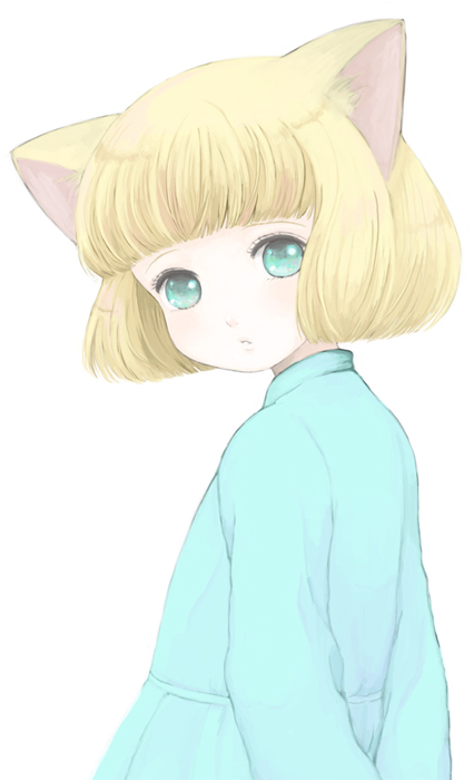 bad_id, blonde_hair, bob_cut, cat_ears, green_eyes, original, short_hair, solo