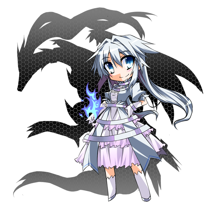 blue_eyes, dress, flame, hemogurobina1c, long_hair, personification, pokemon, pokemon_(game), pokemon_bw, reshiram, silhouette, smile, transparent_background, white_hair