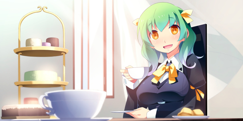 game_cg, gradient_hair, green_hair, highres, kaminoyu, koushina_ayano, multicolored_hair, orange_eyes