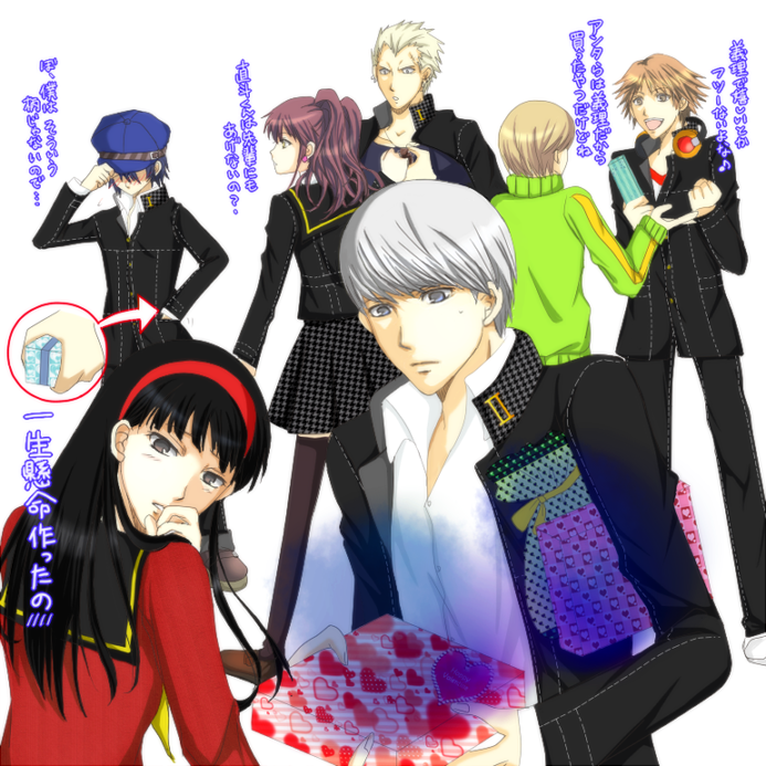 4girls, amagi_yukiko, androgynous, black_eyes, black_hair, blonde_hair, blush, brown_eyes