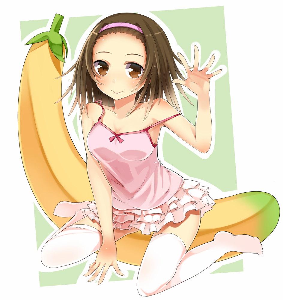 brown_eyes, brown_hair, food, fruit, hairband, monogatari_(series), nisemonogatari, sengoku_nadeko